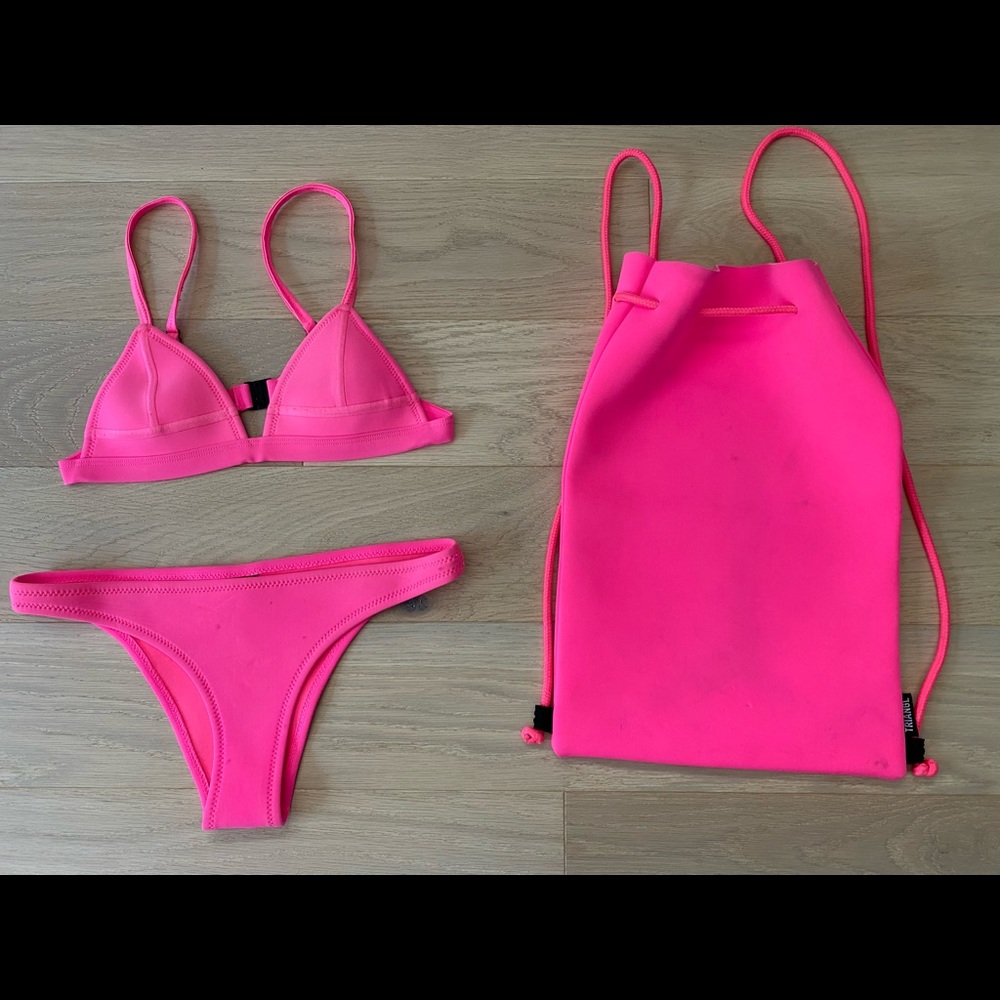 Hot pink Triangl bikini set and bag